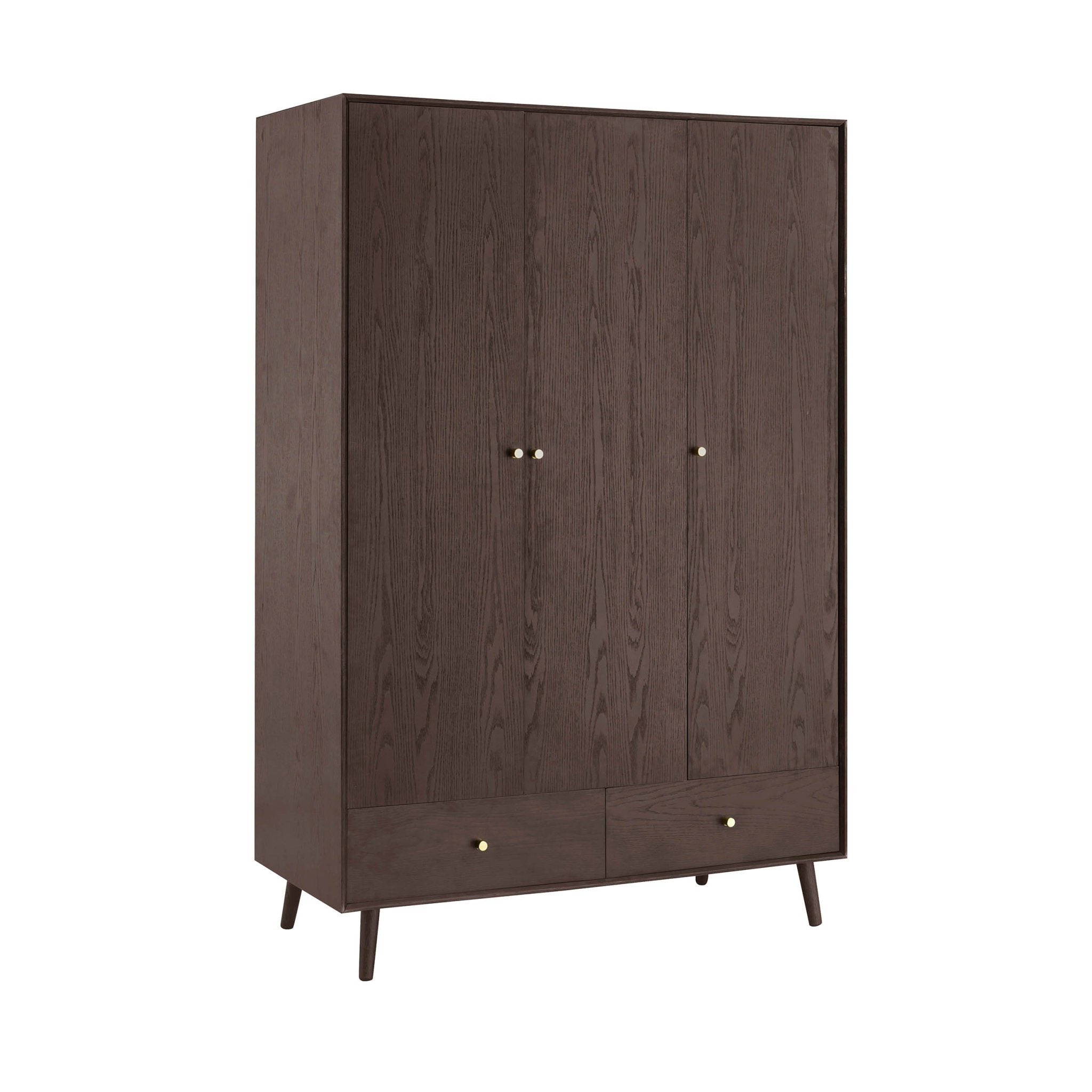 Oak 3 Door Wardrobe with Drawers - Walnut