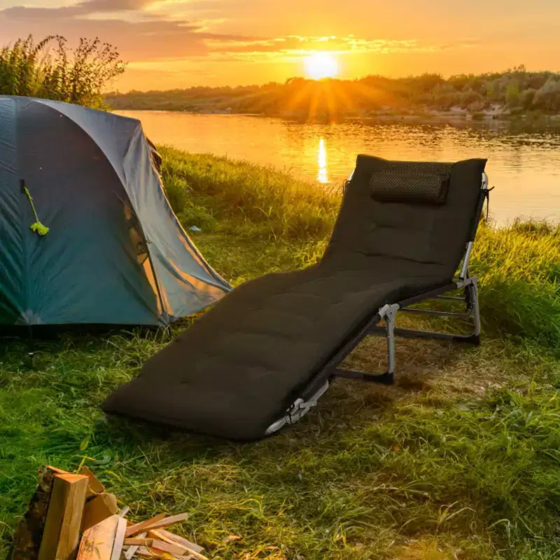 Gymax 4-Fold Oversize Padded Folding Beach Chaise Lounge Portable Reclining Sunlounge W/ Soft Mattress 4 Adjustable Positions