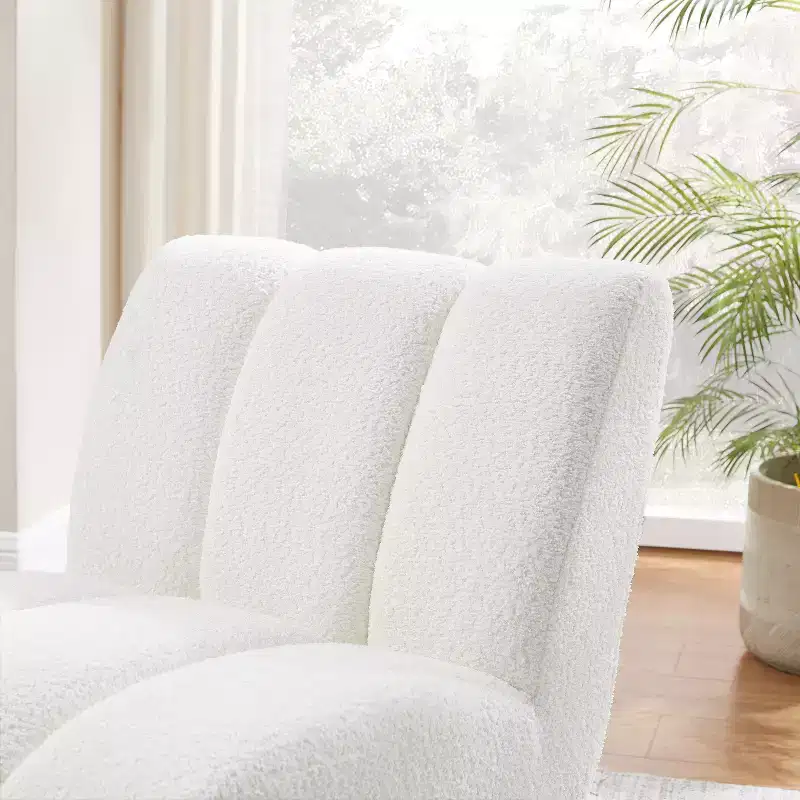 Art Leon Polar Fleece Fabric Upholstered Accent Slipper Chair with Rubber Wood Legs