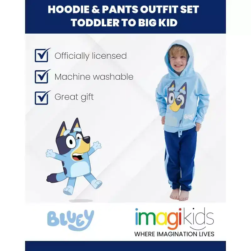 Bluey Fleece Hoodie Pants Outfit Set Little Kid to Big Kid