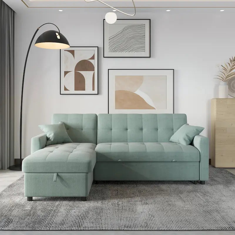 Reversible Sleeper Sectional Sofa, L-Shape 3-Seat with Storage