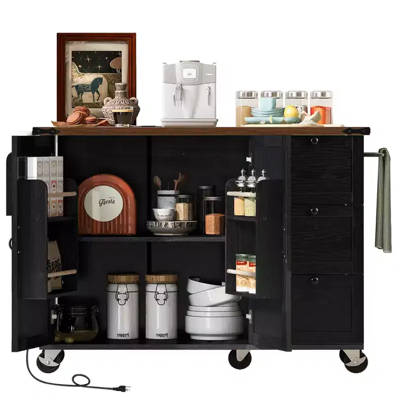 Whisen Farmhouse Style Kitchen Cart Island with Drop Leaf and Locking Wheels