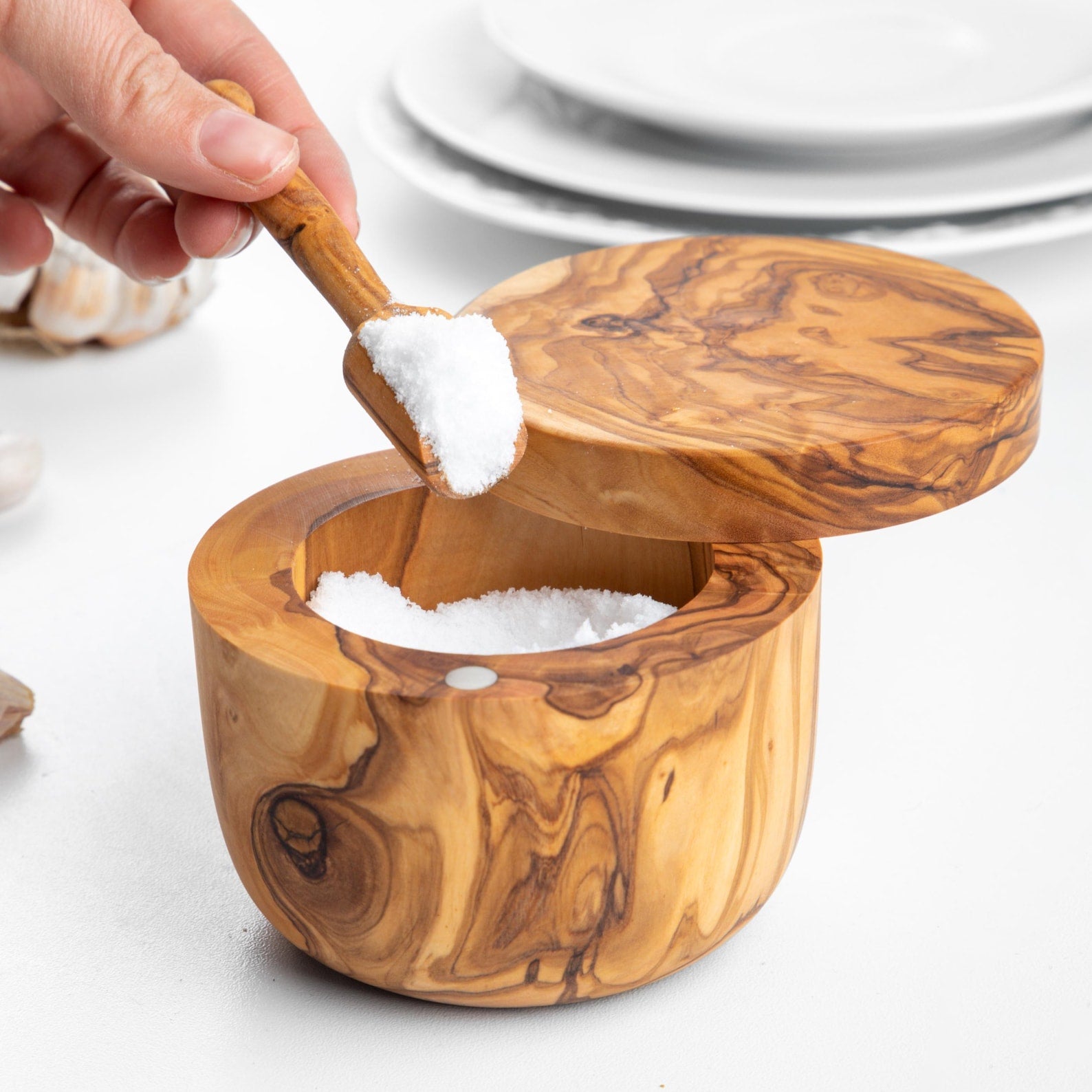 Olive Wood Salt Shaker with Lid