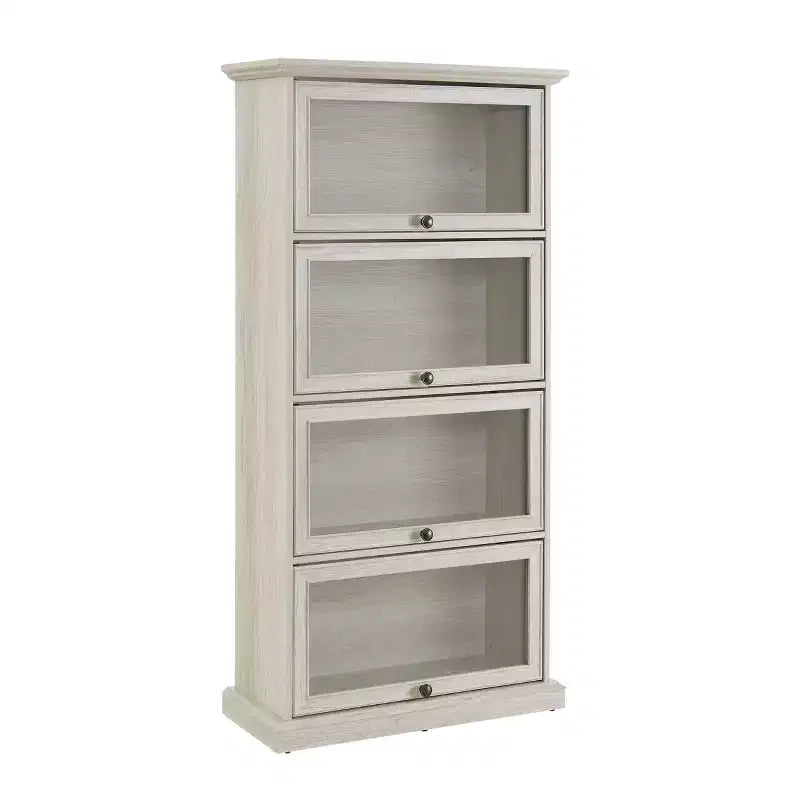 4-Tier Glass Display Cabinet with Flip-Up Doors for Living Room, Entryway or Office