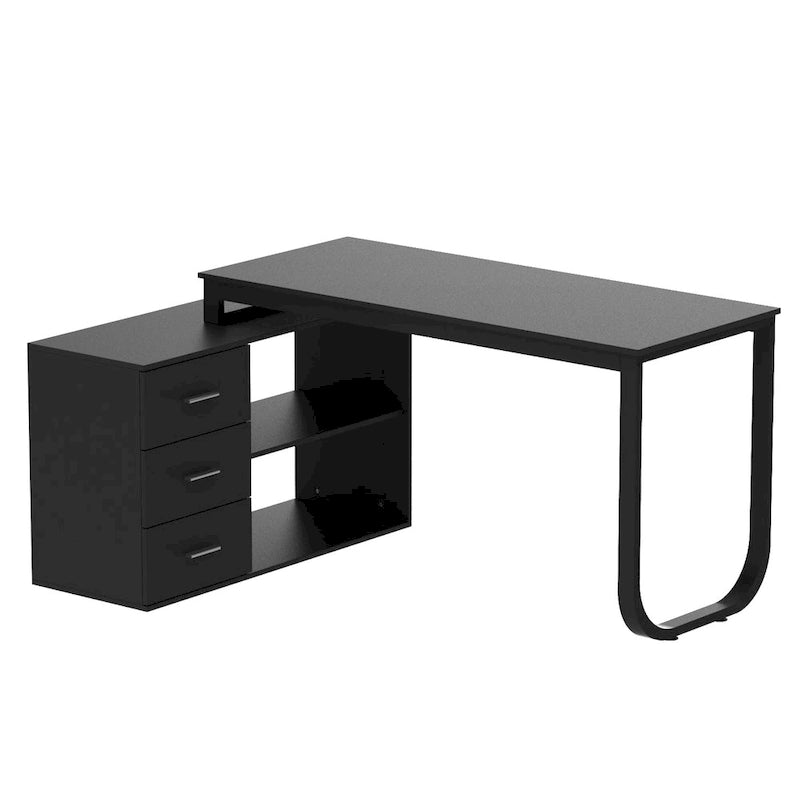 55-inch L Shaped Office Computer Desk with Drawers