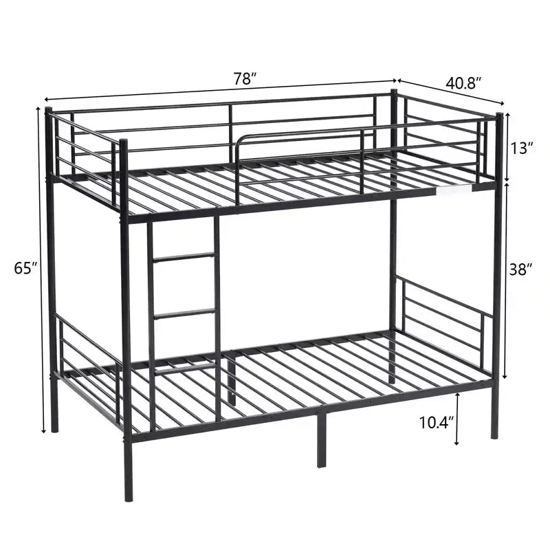 Karl Home Black Twin Over Twin Steel Bunk Bed Frame Ladder Bedroom Dorm Room for Kids Adult Children