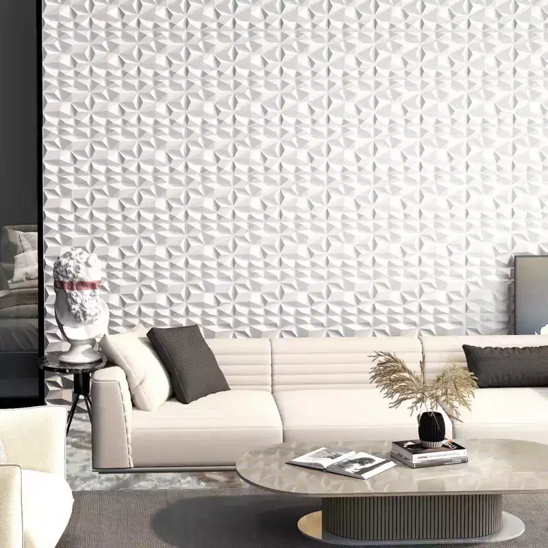 Costway 50/100 Pack 3D Wall Panels, PVC Diamond Textured Wall Tiles for DIY Painting