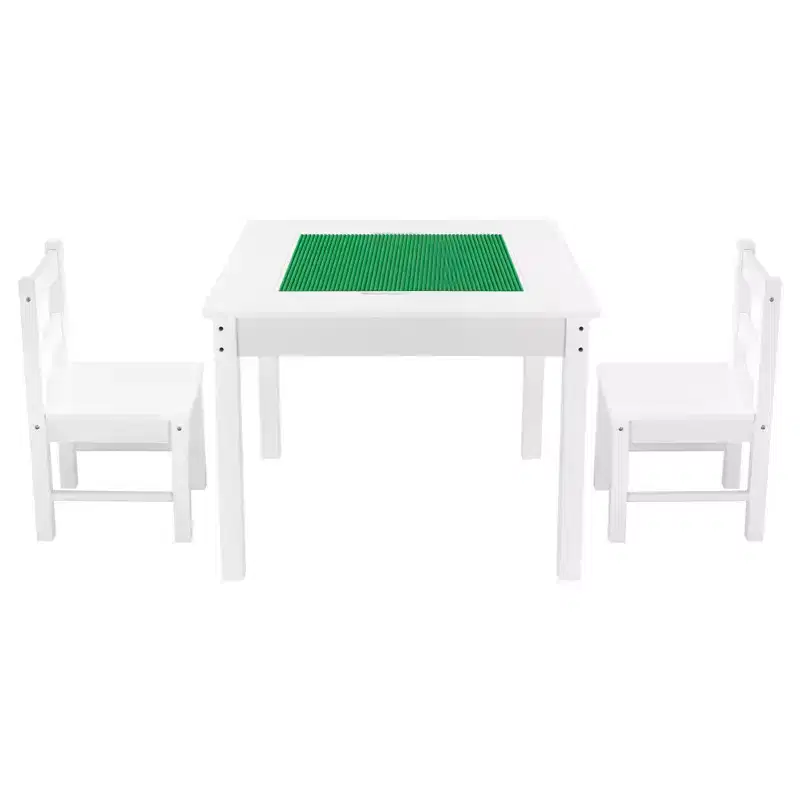 VEVOR Kids Activity Table and 2 Chairs Set, Building Blocks Double-Sided Tabletop, Toddler Table and Chair Set with Storage, White