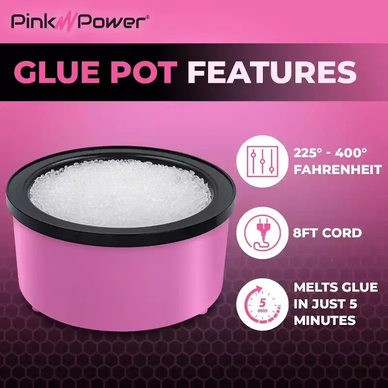Pink Power Electric Hot Glue Pot for Crafts with Adjustable Temp 225-400 F - 160ml Hot Glue Skillet for Crafting - Mini Electric Glue Skillet
