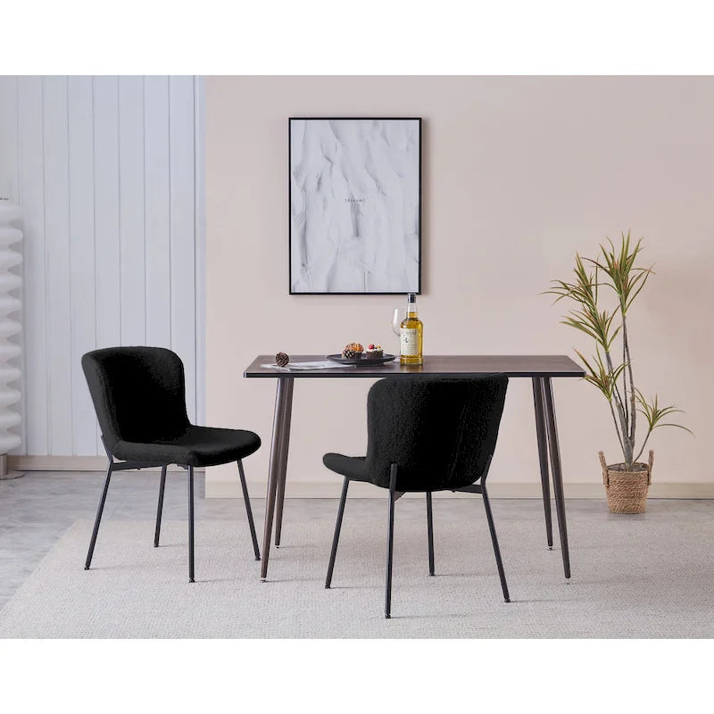Fabric Upholstered Armless Dining Chairs with Powder-Coated Steel Legs, Set of 2