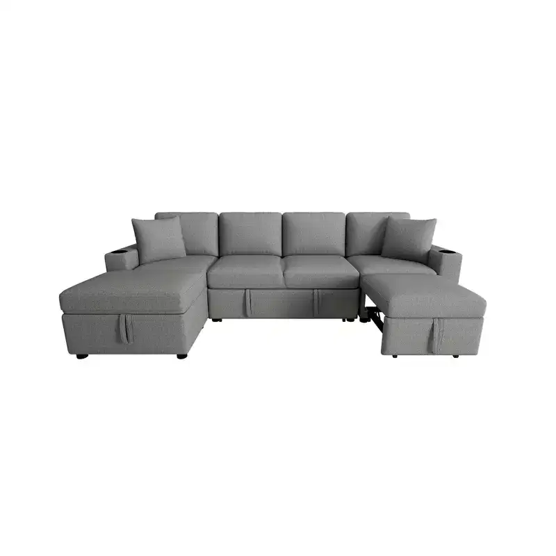 109.1 Sectional Sofa Convertible Pull-out Sofa Bed L-shaped Sofa with Movable Storage Ottoman