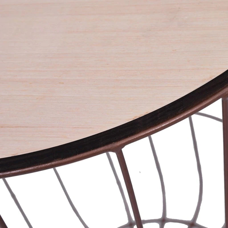 Round MDF Coffee Table with Basket Design, Copper Finish, 15.6 Diameter