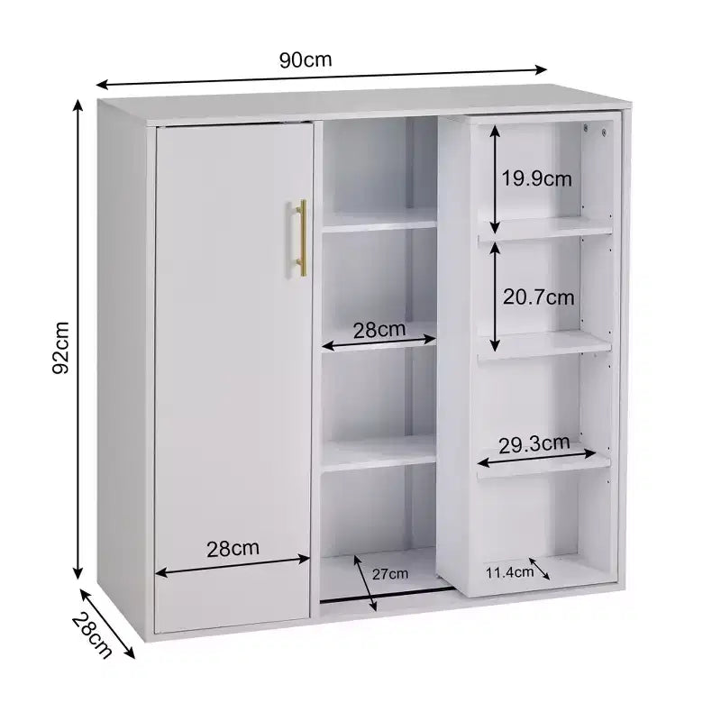VECELO 4-Tier Floor Storage Cabinet, Kitchen Pantry Storage with Door & Adjustable Shelves, Freestanding Organizer for Bathroom, White