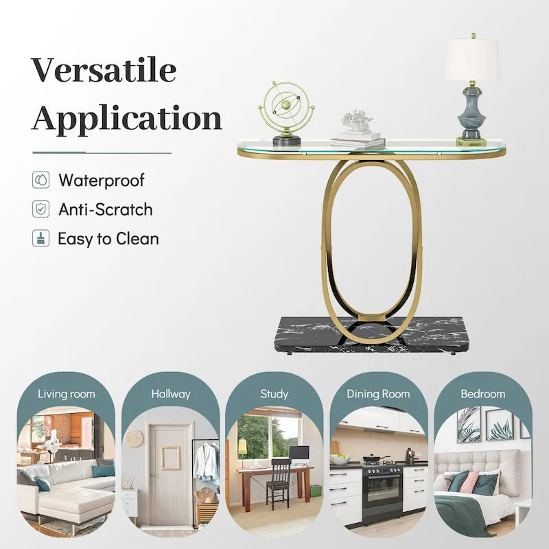 43.3 Inches Console Table with Geometric Base Modern Sofa Table for Entryway Living Room