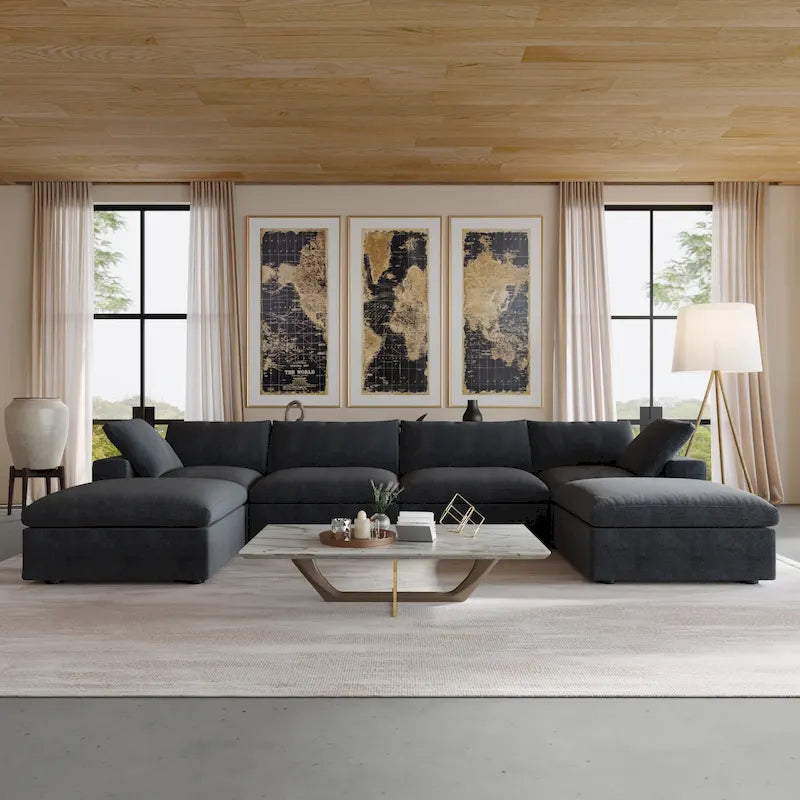 U Shape Couches for Living Room, 6-Seats Modular Convertible Sectional Sofa Couch