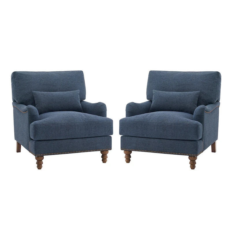 Modern Arm Accent Chair Upholstered with Solid Wood Frame and Lumbar Pillow
