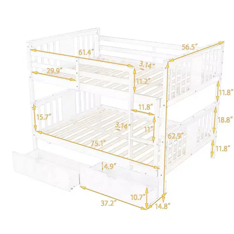 Luxystar Modern Full over Full Bunk Bed with 2 Drawers