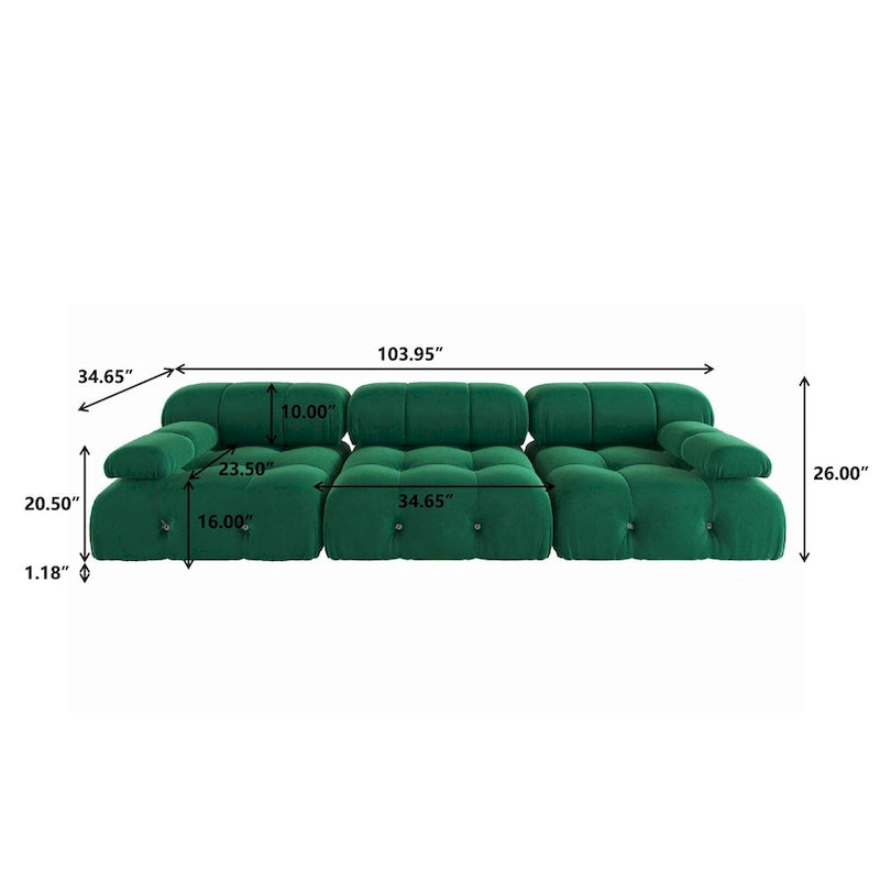 Velvet 3-Seater Sofa with Solid Wood Frame and Pocket Coil Springs