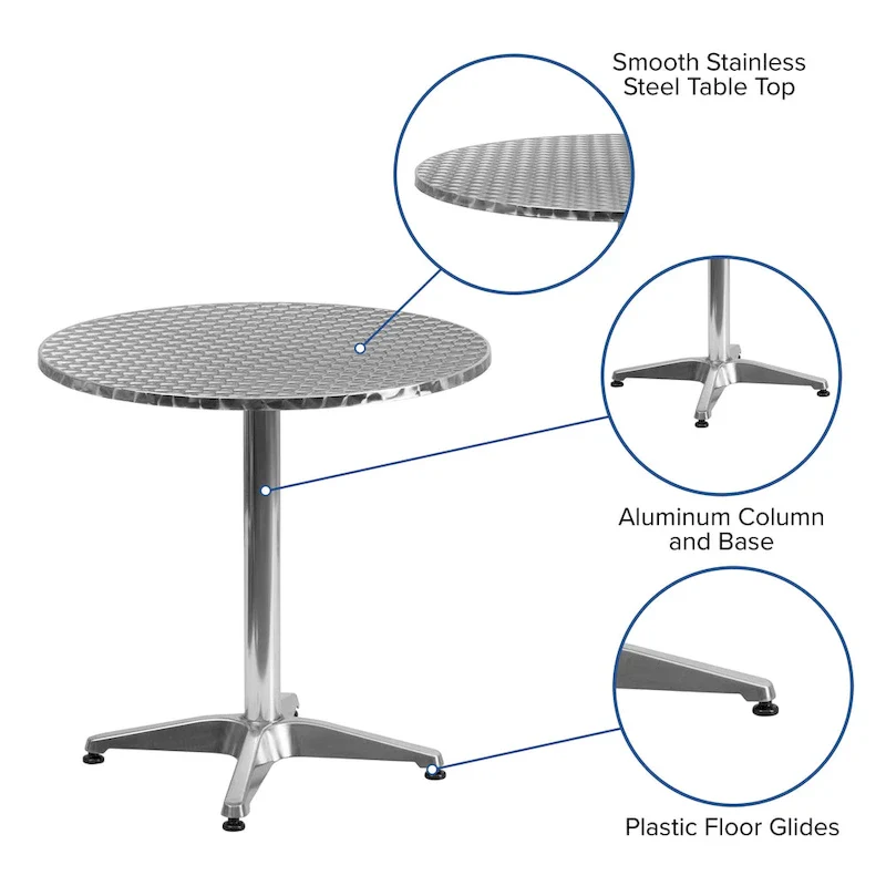 27.5  Round Aluminum Smooth Top Indoor-Outdoor Table with Base