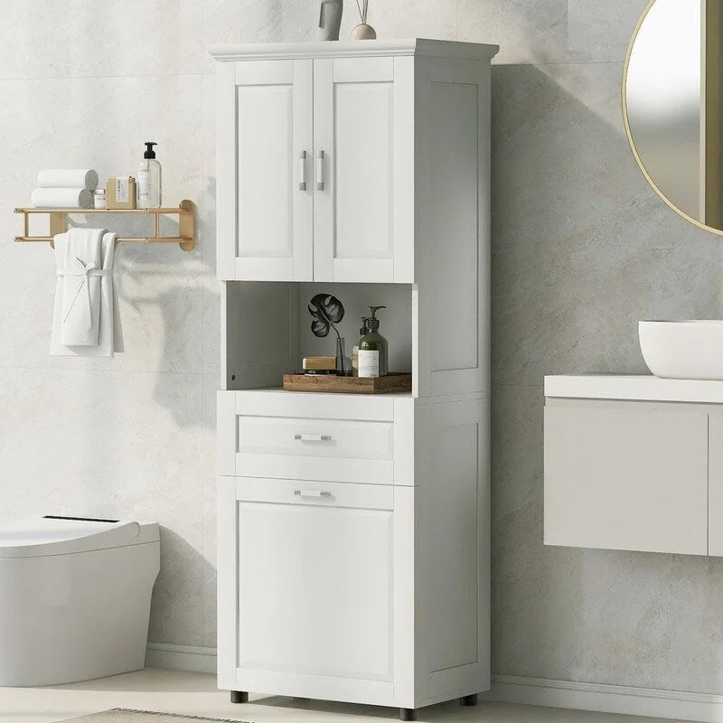 Tall Bathroom Storage Cabinet with Tilt-Out Laundry Hamper