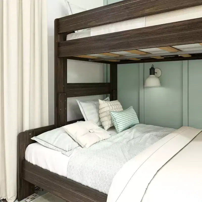 Bunk Bed Twin over Full Size, Modern Farmhouse Solid Wood Bunk Beds for Kids