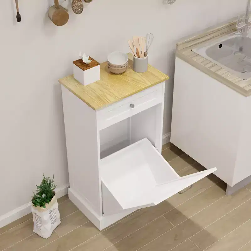 AndMakers 19.68 in. W x 13.77 in. D x 35.62 in. H Ready to Assemble Trash Can Kitchen Cabinet