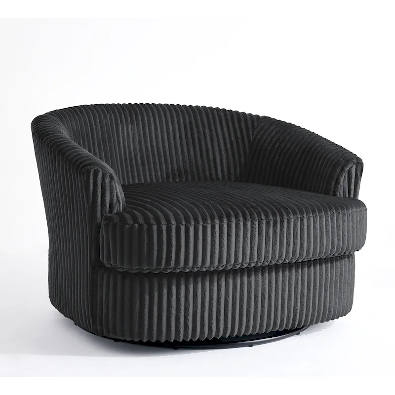 Oversized 43 W Plush Corduroy Recessed Arm Swivel Barrel Chair
