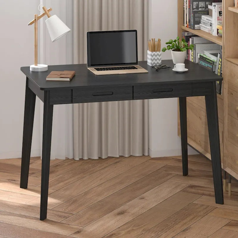 39.4 Inch Simple Writing Desk with Drawers and Solid Wood Legs