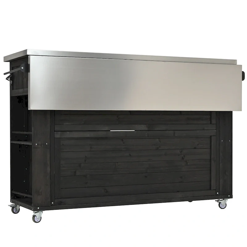 Outdoor Kitchen Island, Rustic Fir Wood with Stainless Steel Top and Smart Storage