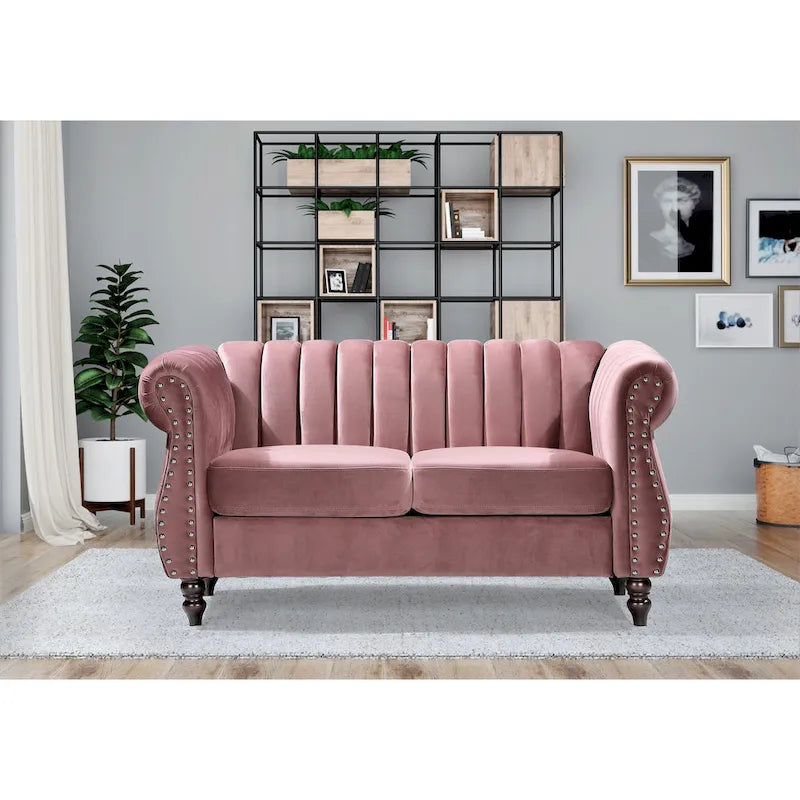 Velvet Chesterfield Rolled Arm Loveseat