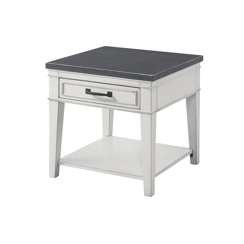 24 White and Grey 1-Drawer End Table
