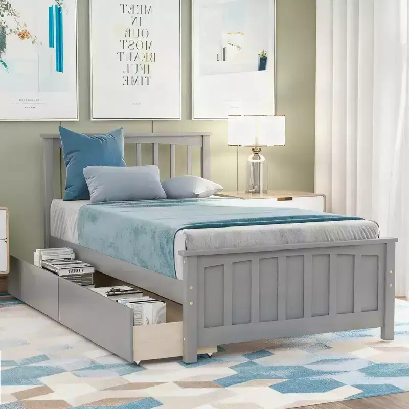 Twin Size Platform Bed with 2 Drawers for Bedroom and Guest Room