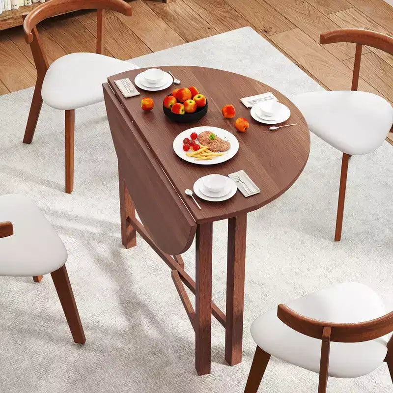 Costway 36 Foldable Kitchen Table Round Dining Table w/Solid Rubber Wood Legs