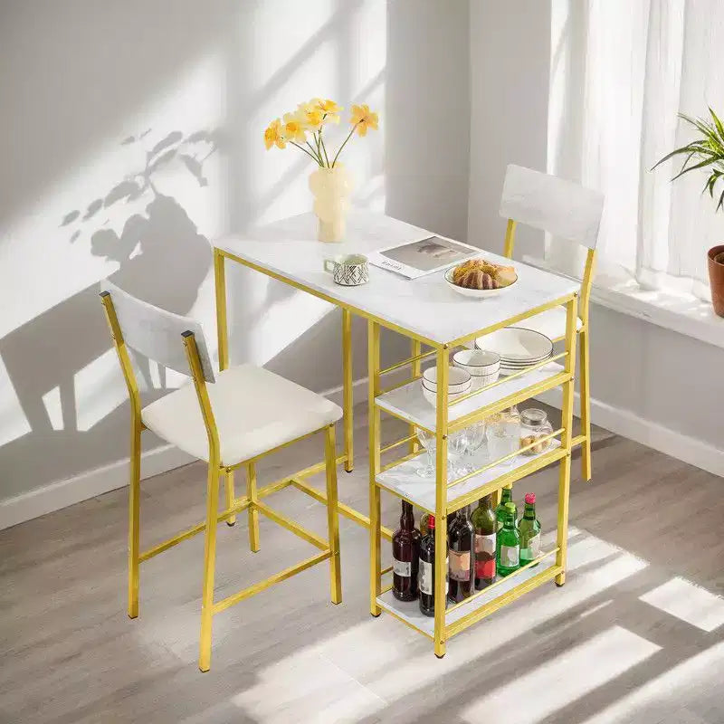 Bar Table Set with 2 Stools, 3-Tier Storage Shelves, Space-Saving Pub Dining Set for Small Spaces, Kitchen & Apartment