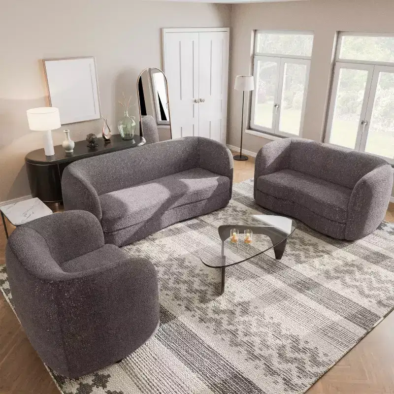 HOMES: Inside + Out 85" Pinehush Boho Curved Boucle Fabric Sofa with Pocket Coil Cushions