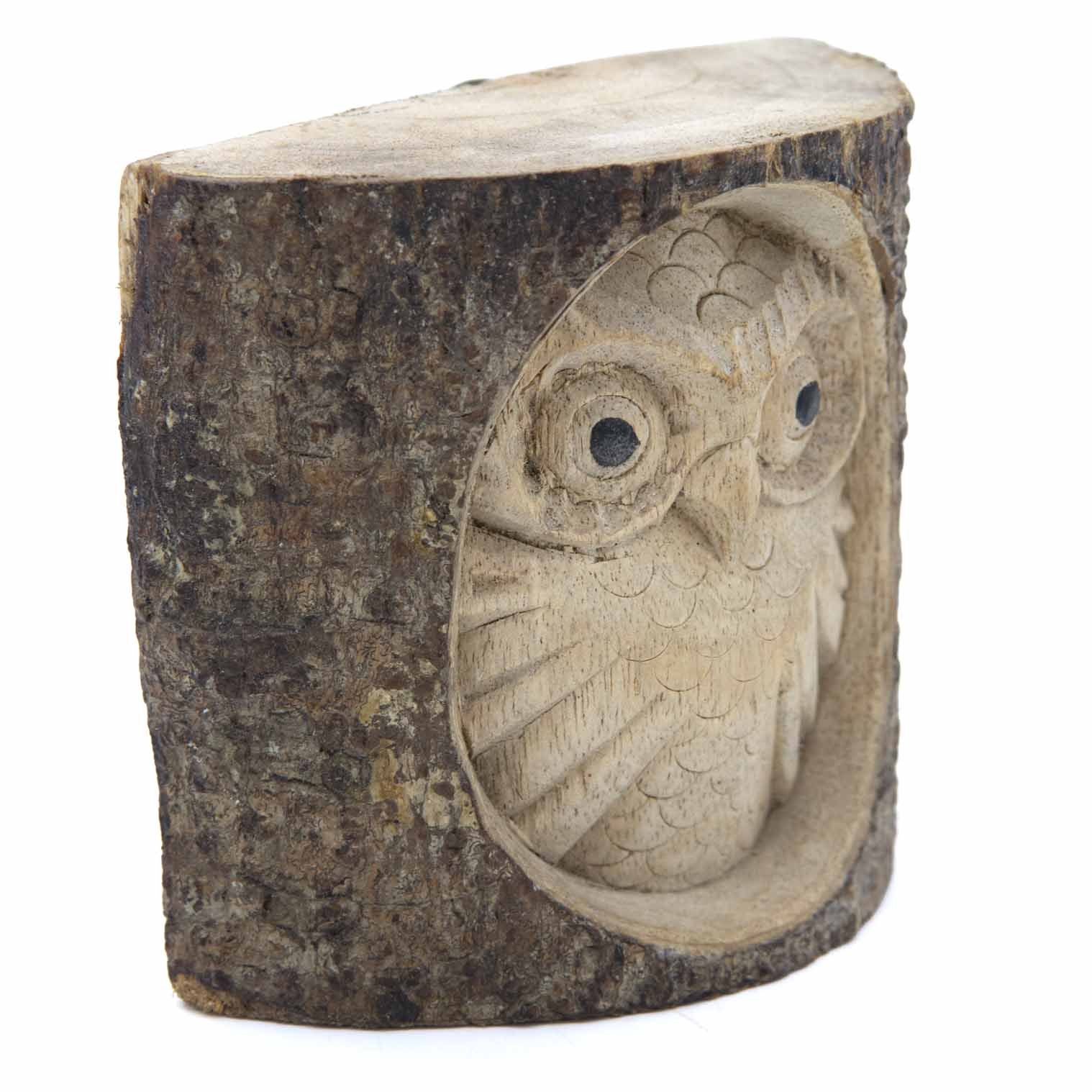 Owl Carved in Log Section