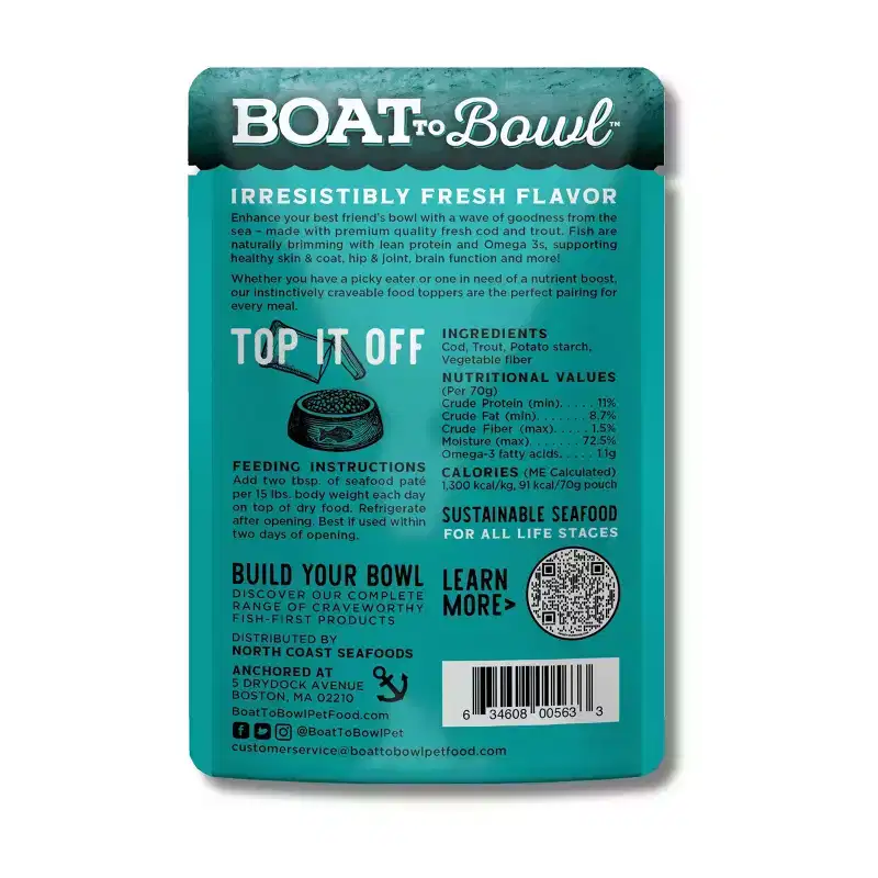 Boat To Bowl Cod and Trout Seafood Fish Flavor Food Topper Wet Cat and Dog Food - 2.46oz