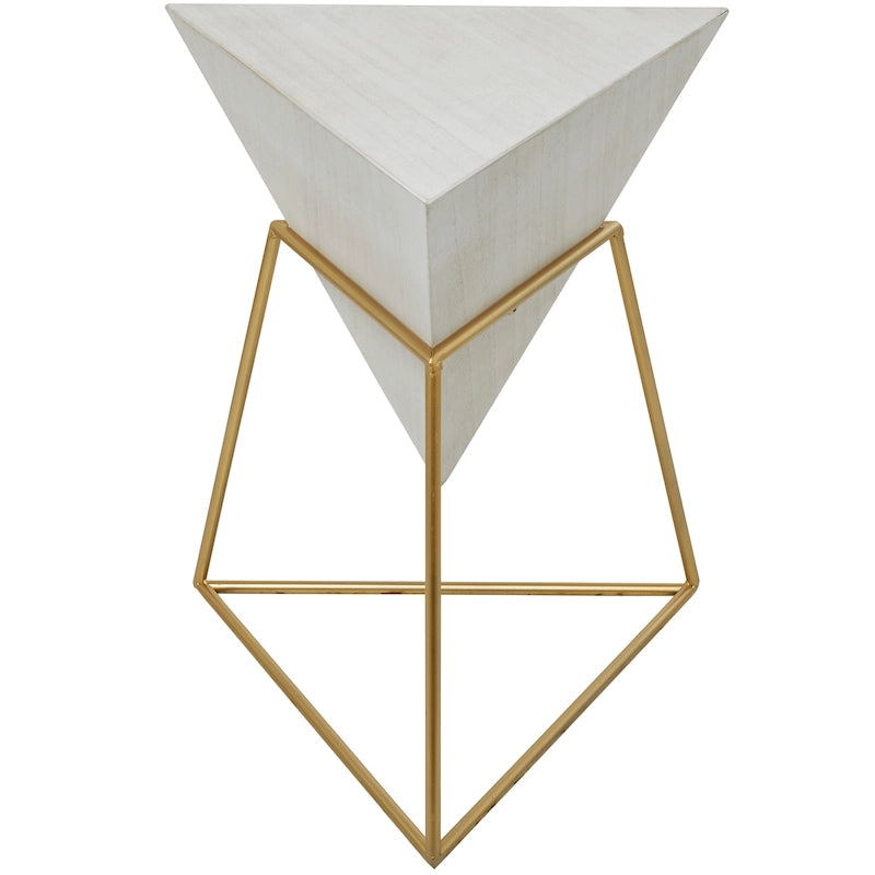 Wood Geometric Inverted Pyramid Accent Table with Metal Stand - Black or White - Roche River Decor