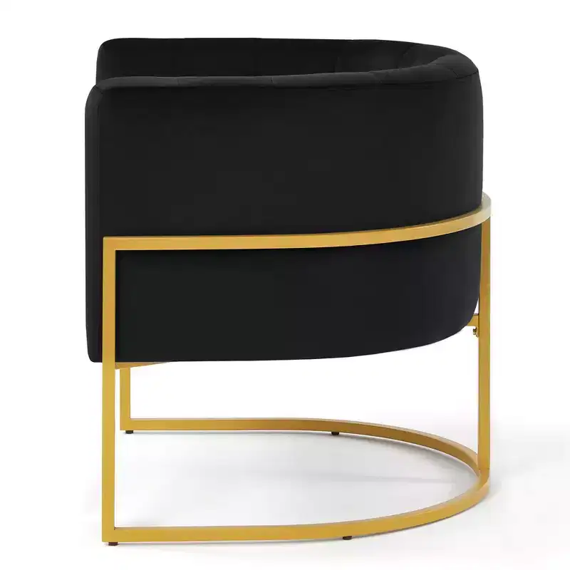 Velvet Accent Chair With Cushion, Golden Metal Stand, Curve Backrest Upholstered Vanity Chair, Home Leisure Chair
