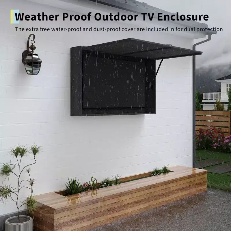 Outdoor TV Cabinet with 4D Adjustable Mount & Fold-Up Door, Easy Access and Perfect Viewing Angle for Patio & Garden