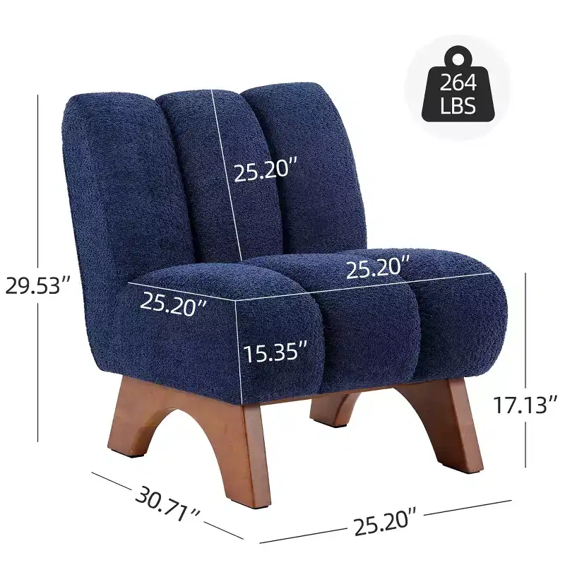 Art Leon Polar Fleece Fabric Upholstered Accent Slipper Chair with Rubber Wood Legs