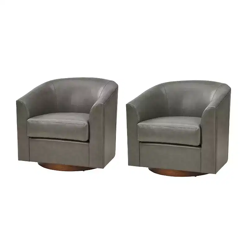 Set of 2 Jessie 30.5 Wide Modern Swivel Barrel Faux Leather Chair with Solid Wood Base|ART OF LIVING DESIGNS