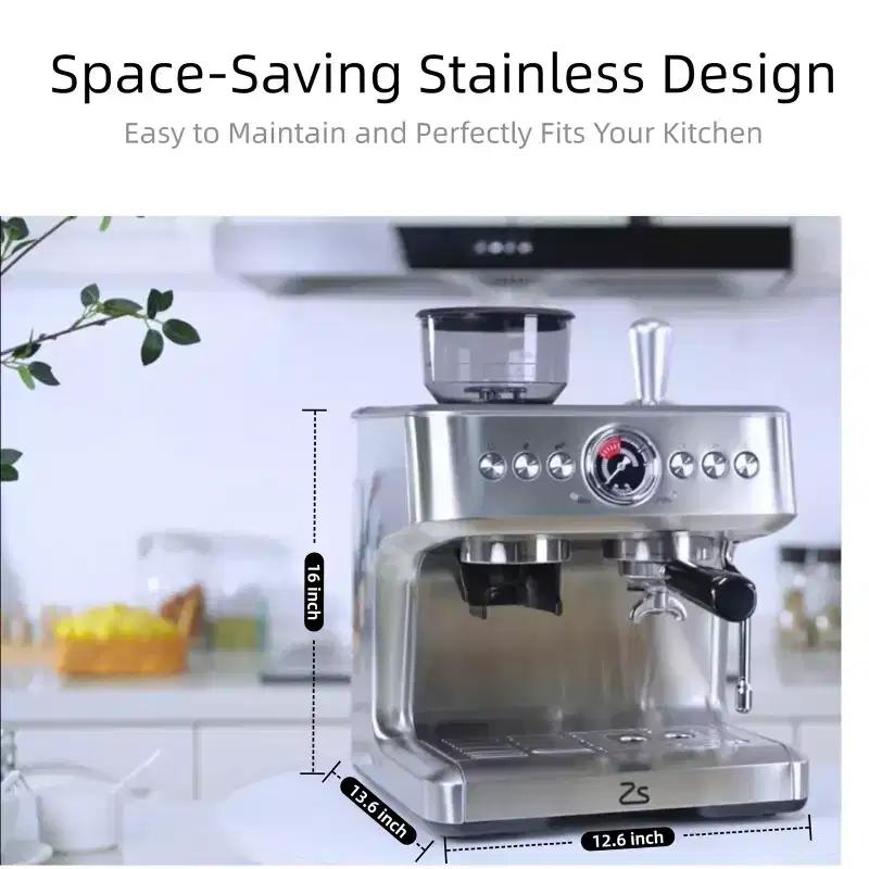 Espresso Machine 20 Bar Semi-Automatic - Built-In Grinder, PID Control, Milk Frother Steam Wand, 95oz Tank for Espresso/Latte/Cappuccino (Silver)