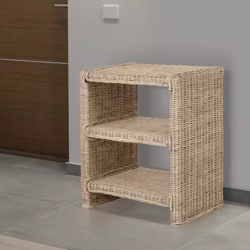 JONATHAN Y Praerie 22 Coastal Bohemian Rattan/Wood 3 Tier End Table, Natural