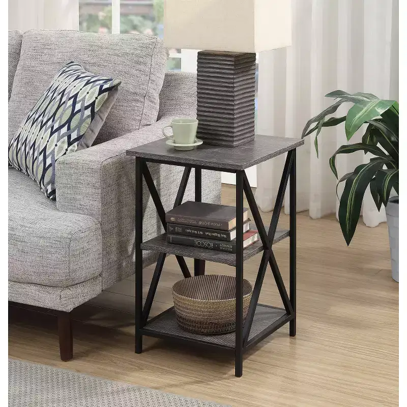 HomeStock Belmont Set of 2 Nesting End Tables with Powder Coated Metal X Frame, Woodgrain Surfaces, Space Saving Versatile Design