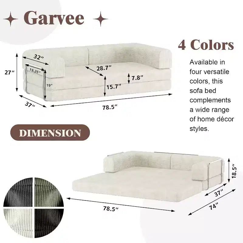 COZONY 78 Convertible Corduroy Sleeper Sofa Bed, 3 Seater Folding Futon Couch with Fixed Frame, King Size Floor Mattress Sofa for Living Room
