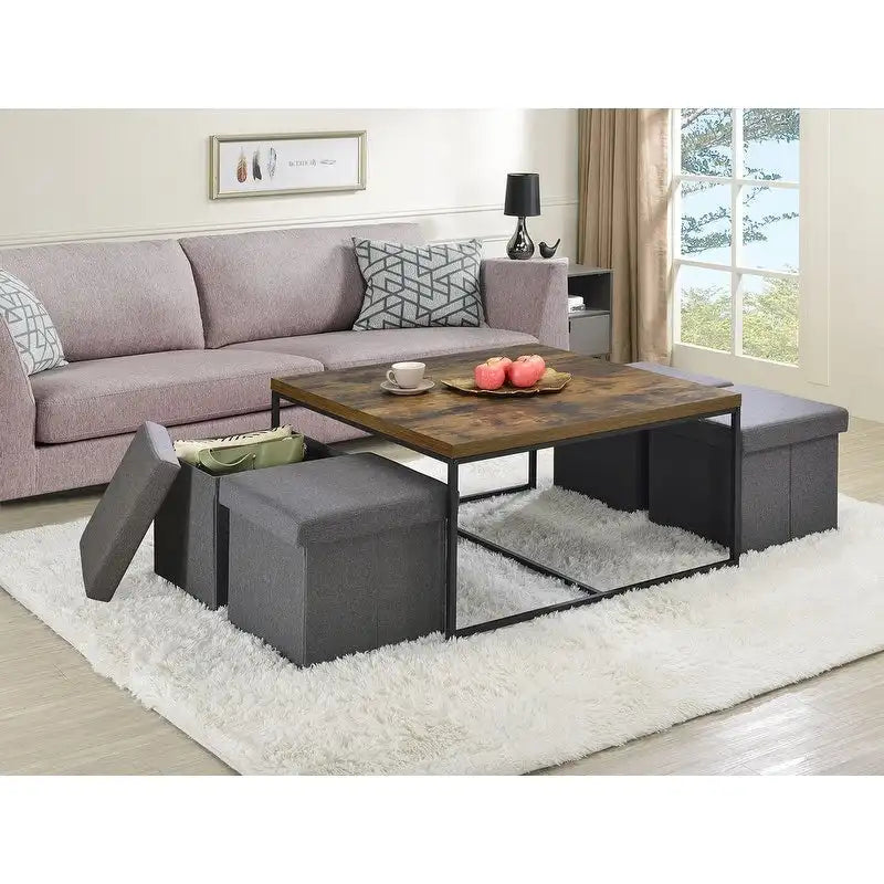 Wood Grain Coffee Table with MDF Top and Black Metal Frame