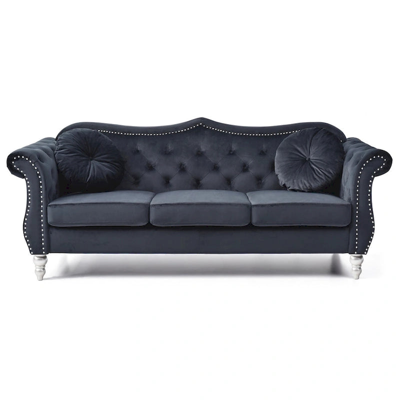82 in. Velvet Chesterfield 3-Seater Sofa with Tufted Back and Nailhead Trim