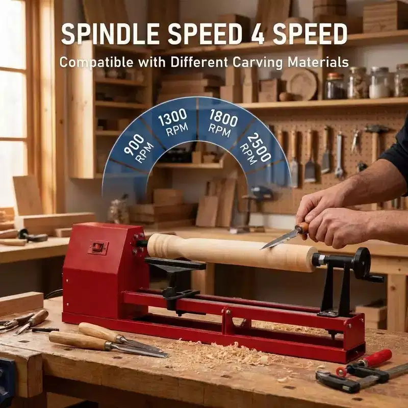 Multi-Purpose Electric Wood Lathe with Safety Handles, Ideal Starter Machine for Turning & Carving