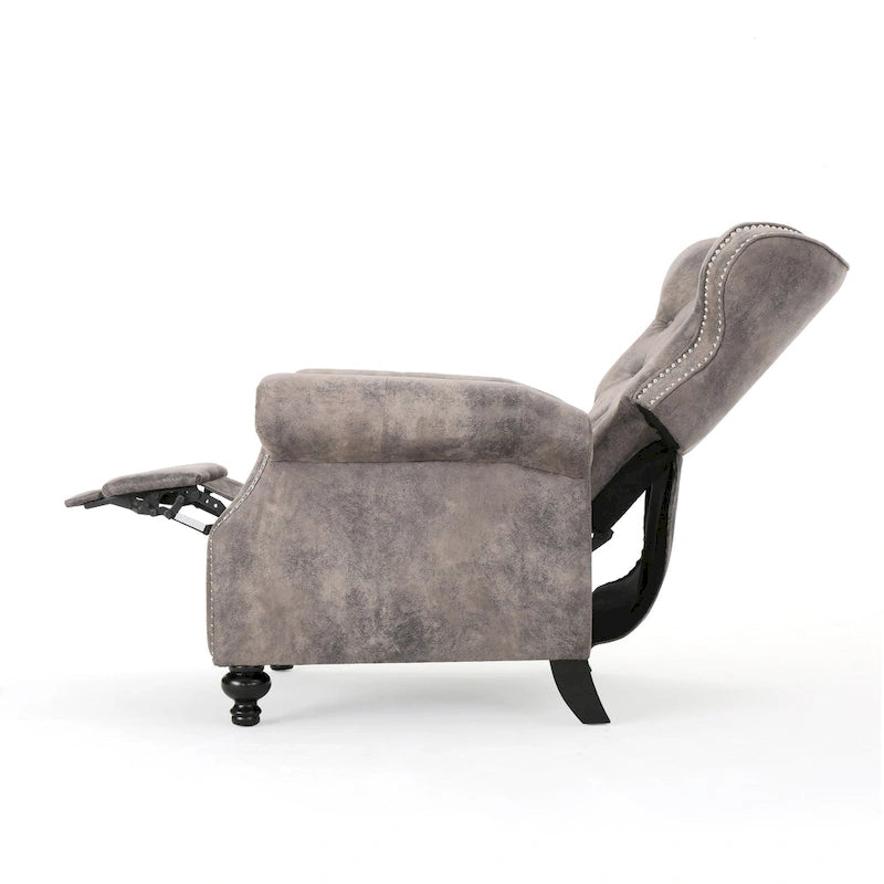 Tufted Microfiber Pushback Recliner Club Chair with Nailhead Trim